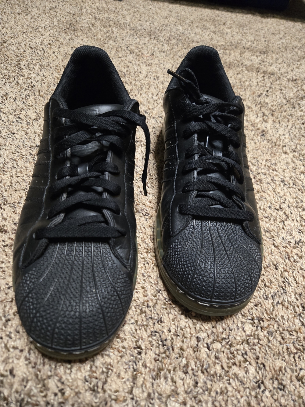 *Size 12* Adidas* All Black w/Shell Toe and Clear Bottom*